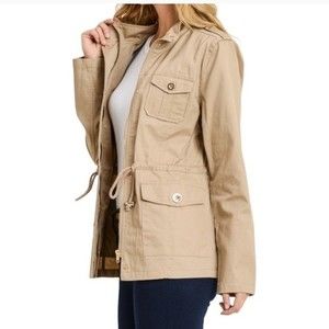 Croft & Barrow utility jacket tan lightweight 4 pockets drawstring size M